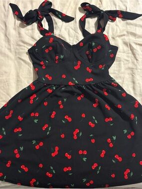 SHEIN Black Cherry Print Tie-Strap Sundress